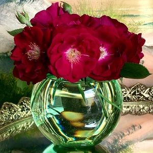 Vintage Green Polish Crystal Rose Bowl